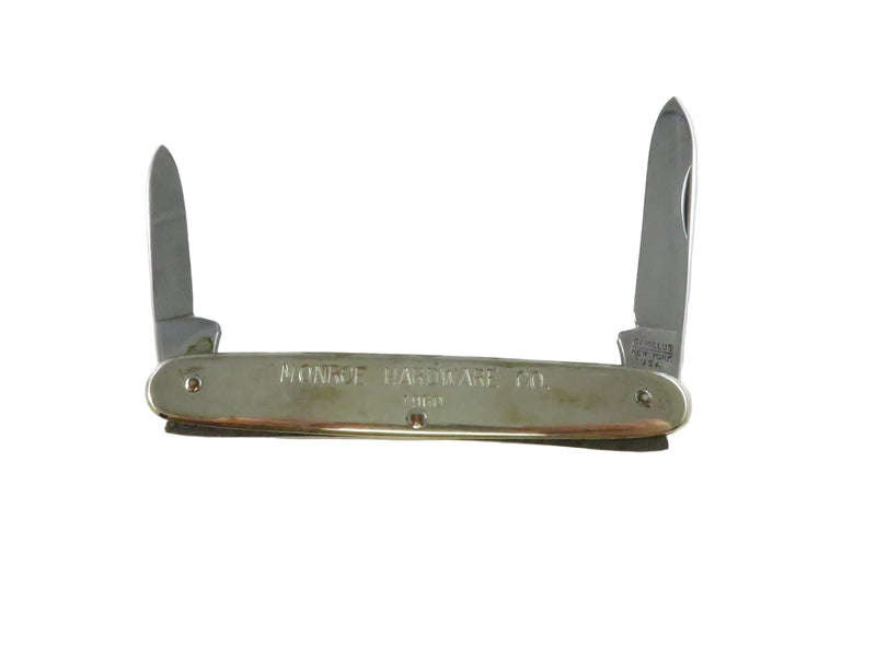 Vintage 1960 Camillus Monroe Hardware Co. 2-Blade Pin Knife Silver Tone - 3 1/8" — Silver — front view