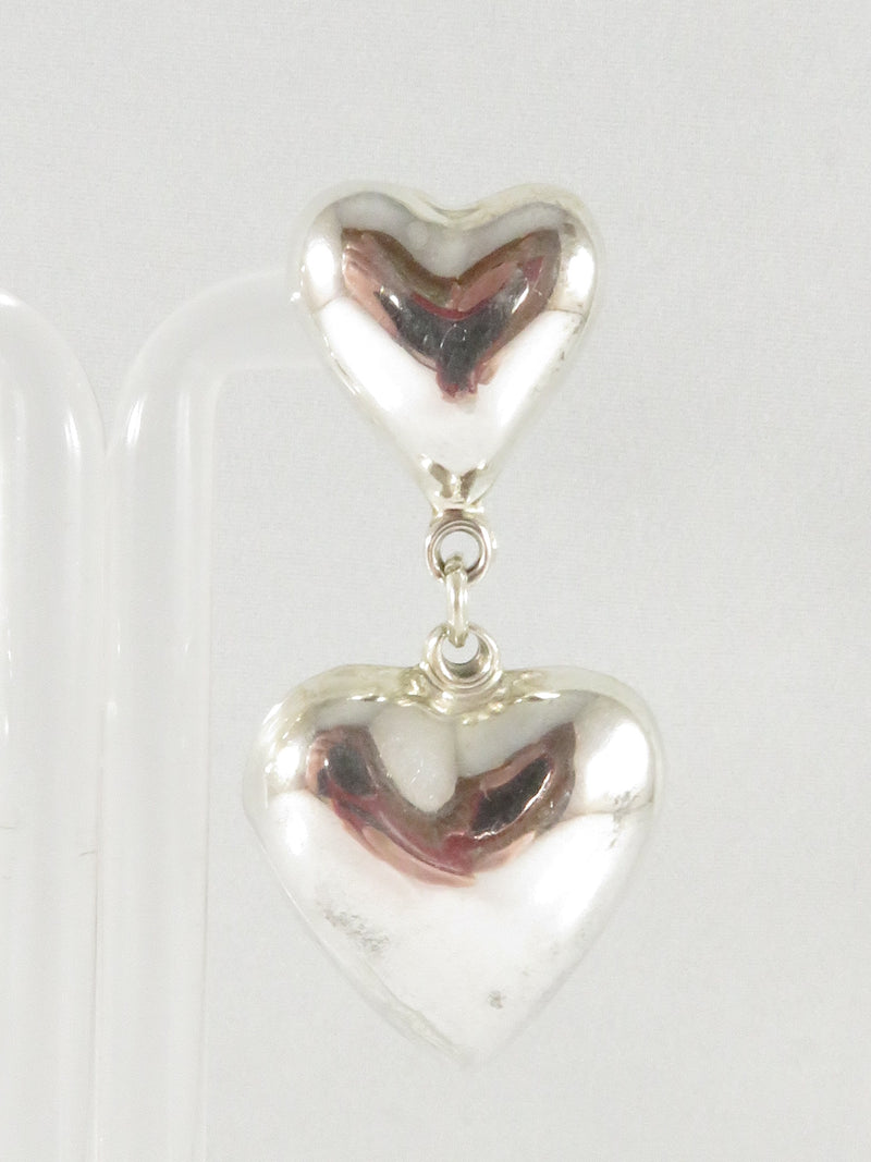 Sterling Silver Puffy Double Heart Dangle Earrings: Stylish 2" High 7/8" Wide