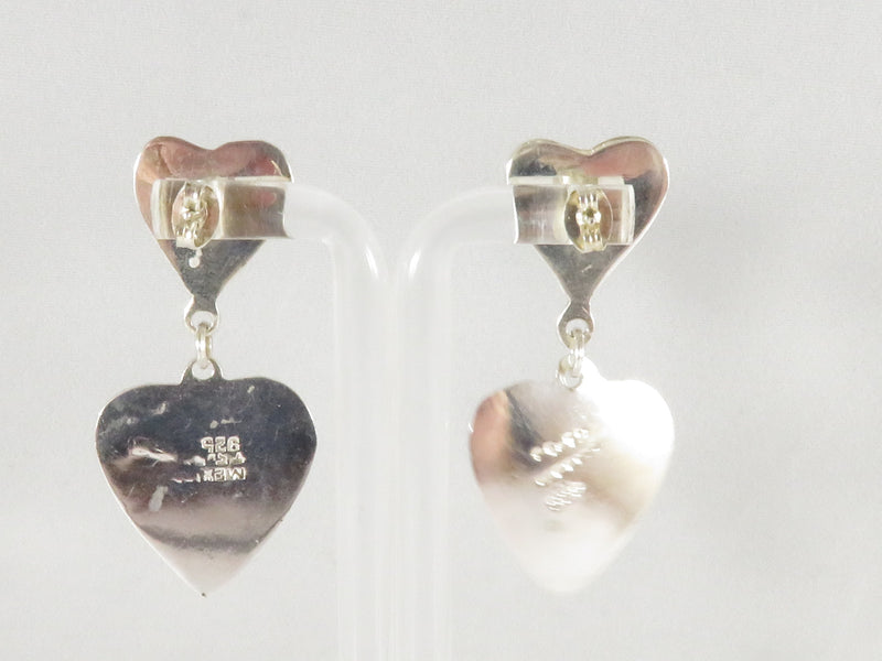 Sterling Silver Puffy Double Heart Dangle Earrings: Stylish 2" High 7/8" Wide