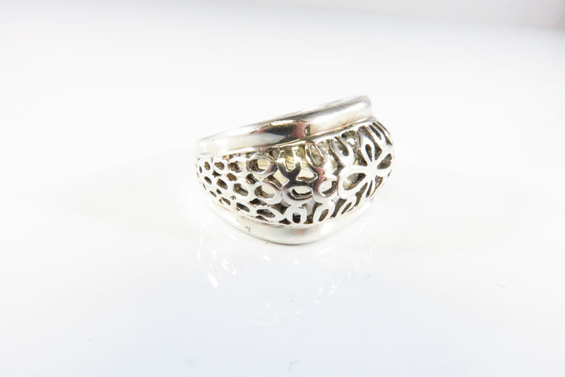Pierced Sterling Silver Designer Style Finger Ring Pre-owned Size 6 1/2