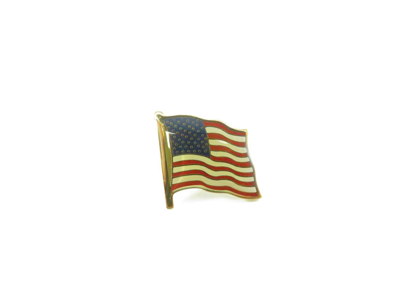 Vintage Patriotic U.S. Flag Metal Pinback Lapel Pin - 7/8" — Gold, Enamel — front view