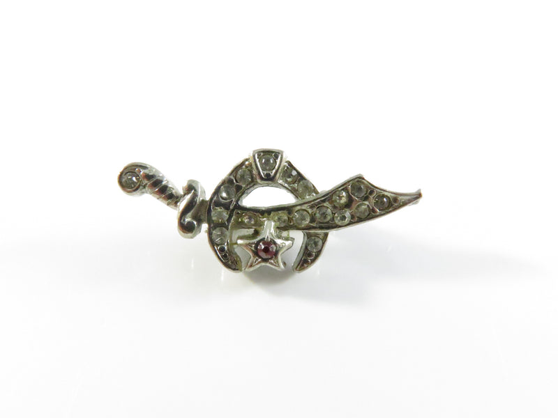 Shriners Sword Star Crescent Moon Lapel Brooch with Faux Stones - 1"