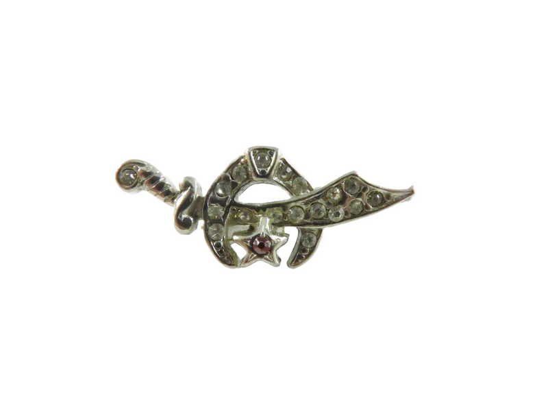 Shriners Sword Star Crescent Moon Lapel Brooch with Faux Stones - 1"
