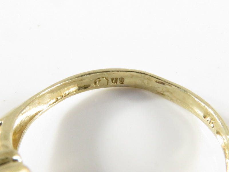 Vintage 14K Yellow Gold Ring w/Heart Shaped Glass & Diamond Accents Size 6