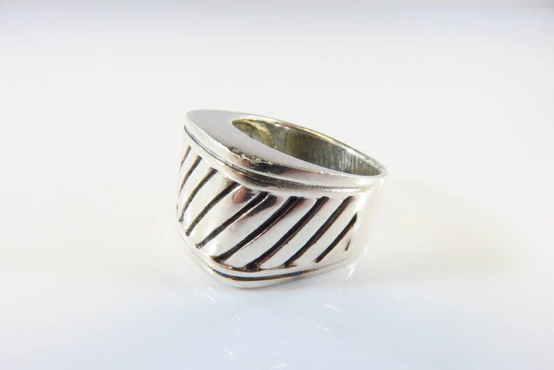 Vintage Sterling Cigar Cable Ring 14.5mm Tapered Cigar Band Ring Size 7