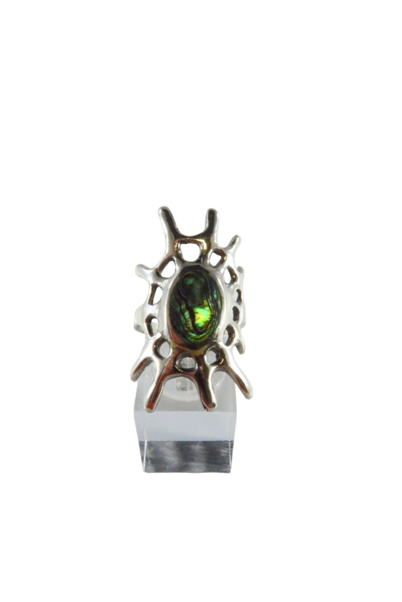 Spider Web Sun Burst Vintage Sterling Silver Abalone Ring