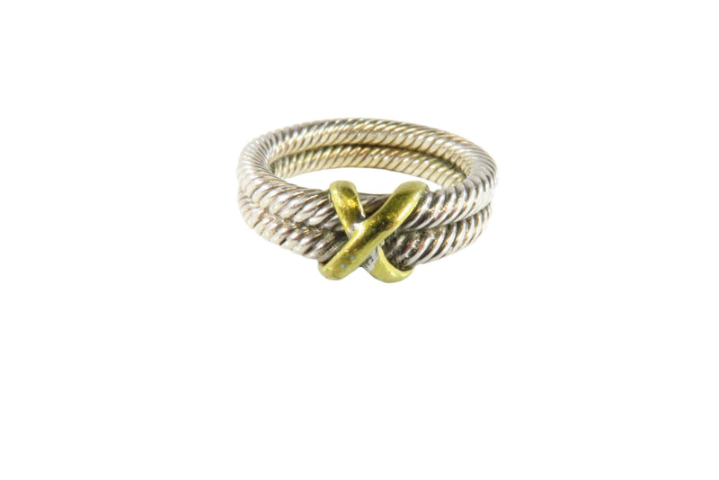 Unisex Sterling Twisted Rope Gilded X Double Band Ring