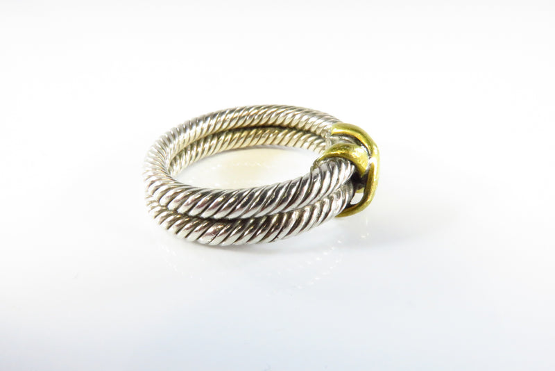Unisex Sterling Twisted Rope Gilded X Double Band Ring 925 Mexico Size 7.5