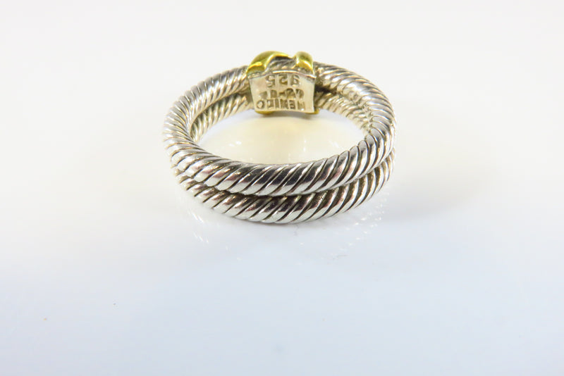 Unisex Sterling Twisted Rope Gilded X Double Band Ring 925 Mexico Size 7.5