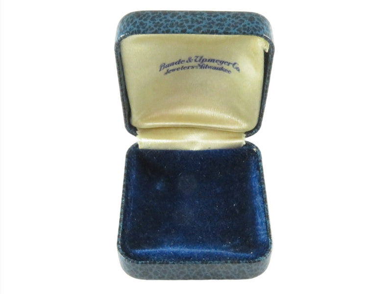 c1920 Earring, Cufflink, Ring Box Small Blue & Gold Leather Trimmed Gift Box