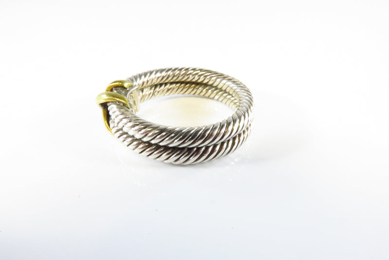 Unisex Sterling Twisted Rope Gilded X Double Band Ring 925 Mexico Size 7.5