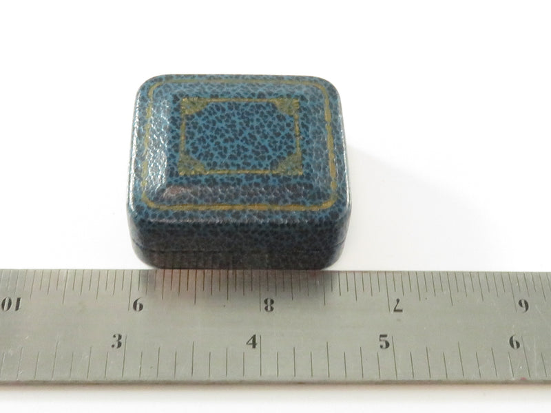 c1920 Earring, Cufflink, Ring Box Small Blue & Gold Leather Trimmed Gift Box