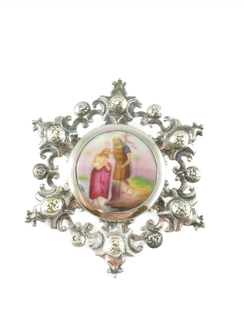 Austro Hungarian 800 Silver Brooch with Porcelain Jesus & John the Baptist Scene c1900 — Jewelry & Watches:Vintage & Antique