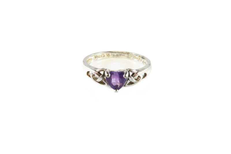 Celtic Trinity Knot with Heart Amethyst Sterling Silver Ring Size 6.75 — Sterling Silver, Silver • Amethyst — front view