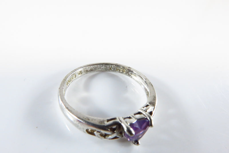 Celtic Trinity Knot with Heart Amethyst Sterling Silver Ring Size 6.75