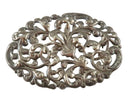 Vintage Sterling Silver Repousse Oval Pierced Floral Brooch by Michelle 2 1/2" x — Brooches • Sterling Silver, Silver — front