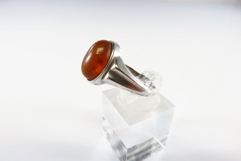 Pre-owned Oval Amber Ring With Beveled Accented Setting Design Sz 7.75