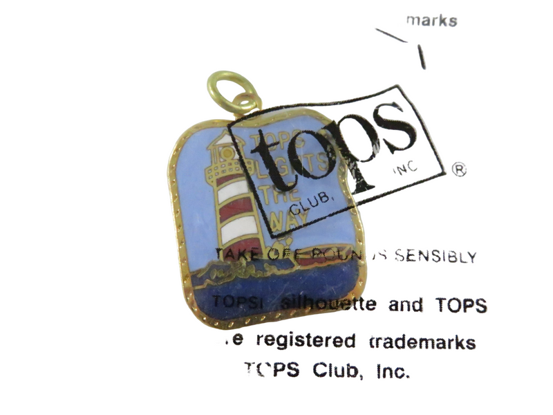 Vintage TOPS Lights The Way Enamel Charm Pendant Brass-Tone NOS — Enamel — front view