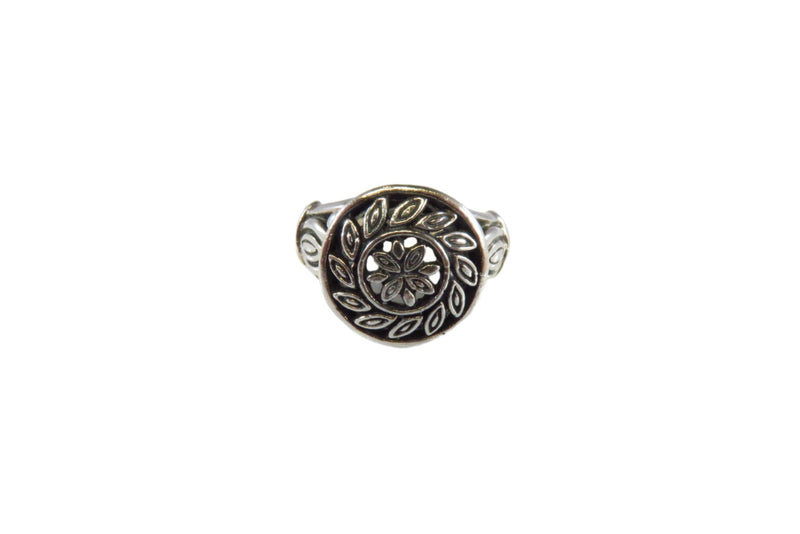 Pierced Flower & Leaf Ring Vintage Sterling Silver