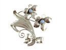 Vintage Carl Art Flowing Flower Brooch with Leaves & Ribbon Blue Stone Large Sil — Jewelry & Watches:Fine Jewelry:Fine Pins &