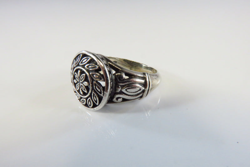 Pierced Flower & Leaf Ring Vintage Sterling Silver Celtic Style Size 5 1/2