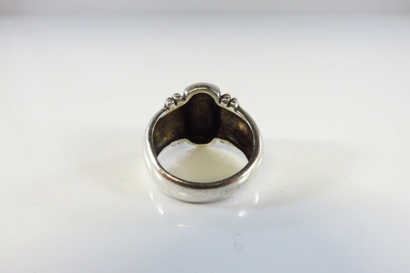 Sterling Silver & Beaded Oval Dome Ring Designer Style Size 4 1/2