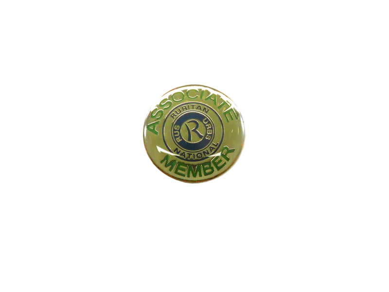 Round green badge with 'Associate Member' text on a white background
