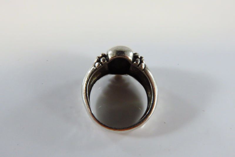 Sterling Silver & Beaded Oval Dome Ring Designer Style Size 4 1/2