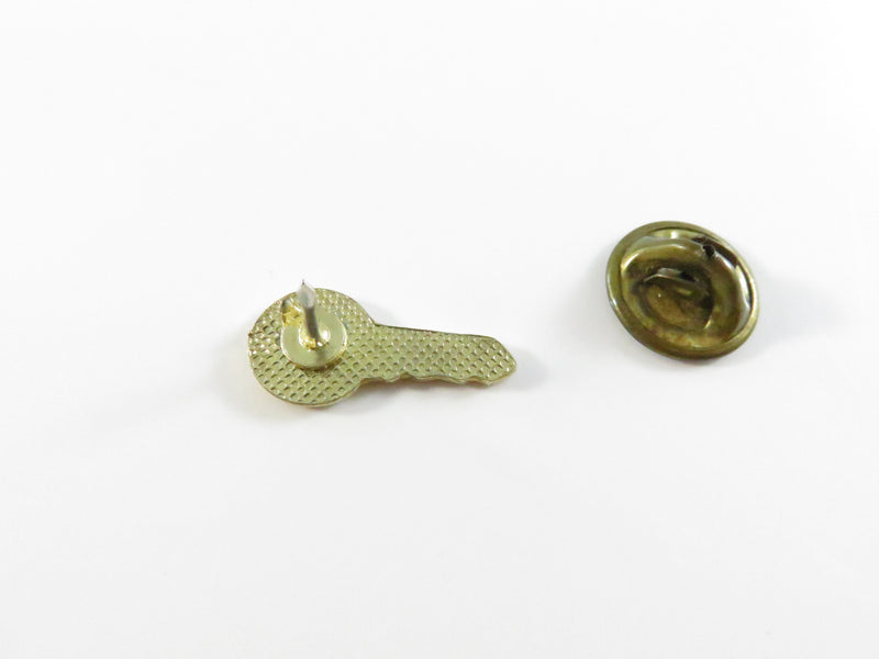 JESUS key pinback lapel pin, red oval head, gold tone faith key