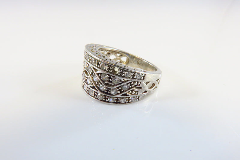 White Stone Pierced Setting Sterling Silver Fashion Band Ring Size 5