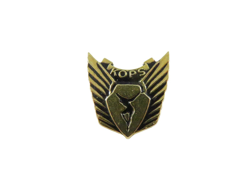 KOPS TOPS chevron pinback lapel pin, Keep Off Pounds Sensibly, gold & black