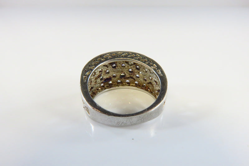 White Stone Pierced Setting Sterling Silver Fashion Band Ring Size 5