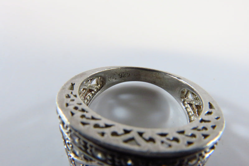 White Stone Pierced Setting Sterling Silver Fashion Band Ring Size 5