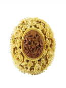 Vintage Chinese Style Finely Carved Celluloid Floral Brooch 1/20 12K Gold Filled Back — Gold — front view