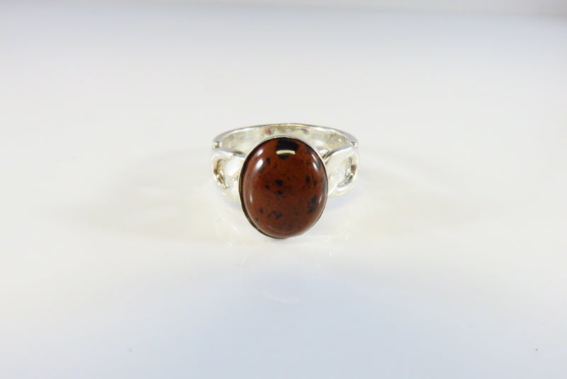 Oval Red Obsidian Cabochon in Curb Link Band Setting Sterling Size 8.75