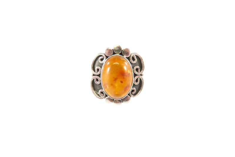 Baltic Amber Ring Oval Swirling Plaque Style Fancy Ring