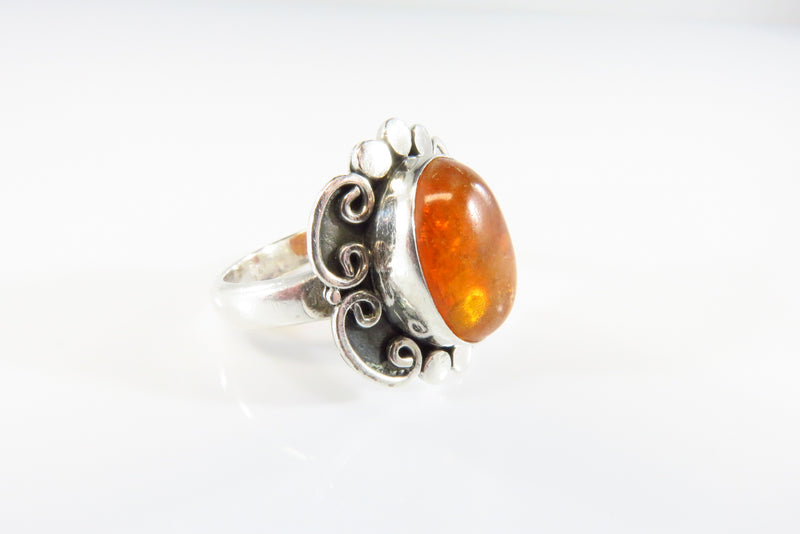 Baltic Amber Ring Oval Swirling Plaque Style Fancy Ring Setting Design Sz 7.5