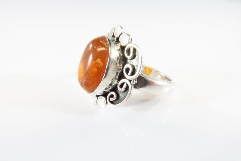 Baltic Amber Ring Oval Swirling Plaque Style Fancy Ring Setting Design Sz 7.5