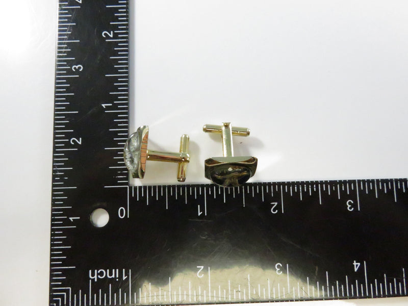 Reverse Painted Duck Scene Gold Tone Cufflinks Bubble Glass - 3/4"