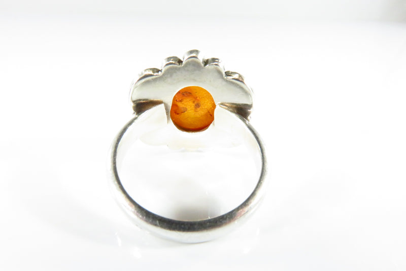 Baltic Amber Ring Oval Swirling Plaque Style Fancy Ring Setting Design Sz 7.5