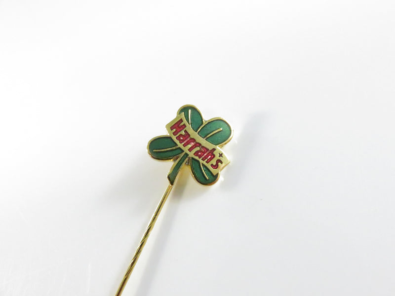 Vintage Harrah’s Casino Clover Stick Pin Gold Tone Green Enamel - Approx. 2 1/2"