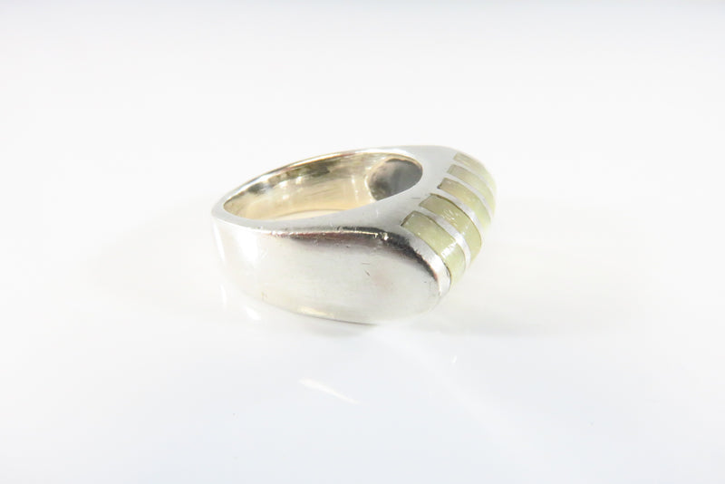 Sterling 5.8mm Domed Inlaid Mother of Pearl Cocktail Ring Silver Size 6.5