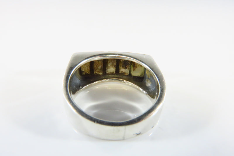 Sterling 5.8mm Domed Inlaid Mother of Pearl Cocktail Ring Silver Size 6.5