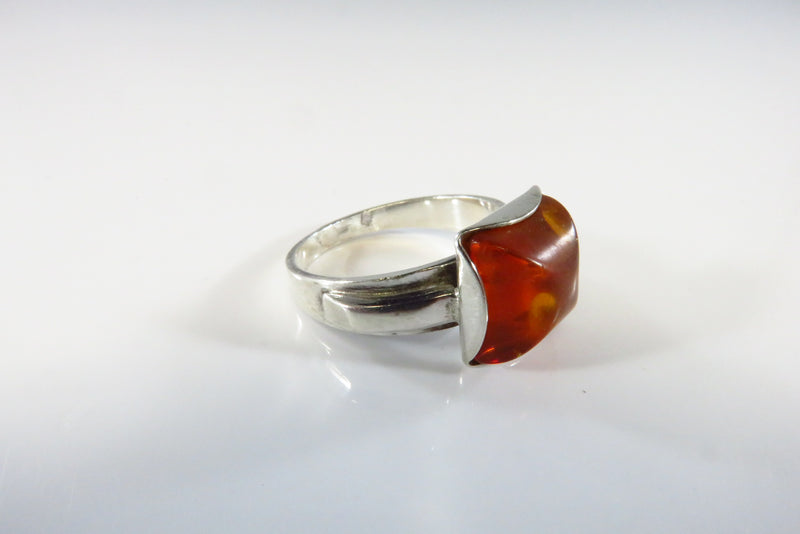 Vintage Sugar Loaf Style Square Amber Ring Art Deco Style Sz 7.25