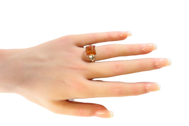 Vintage Sugar Loaf Style Square Amber Ring Art Deco Style Sz 7.25