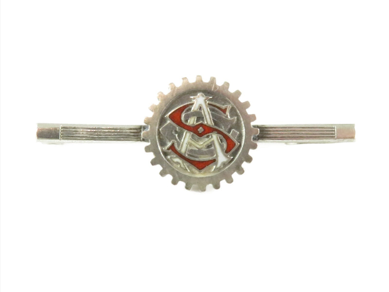 Antique SAC Enameled Vanity Collar Tie Pin Red White Signed Huguenin J 925 — Jewelry & Watches:Vintage & Antique Jewelry:Fine