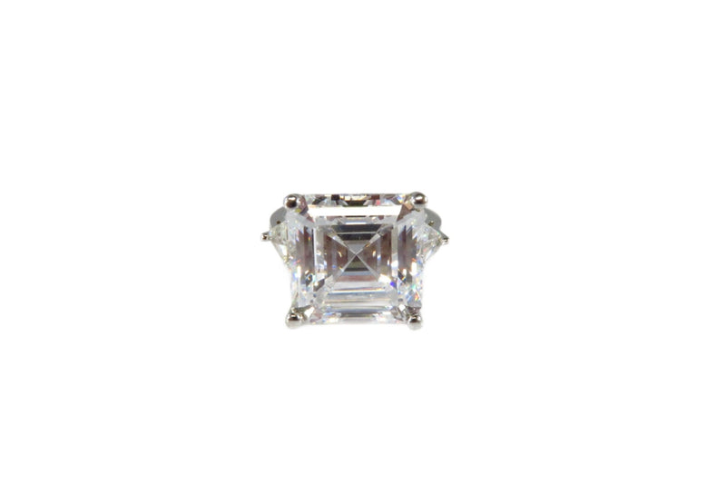 Barbara Sinatra Style Asscher Cut Square Engagement Ring White Metal Size 7.5 — front view