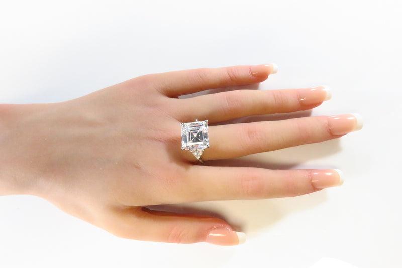 Barbara Sinatra Style Asscher Cut Square Engagement Ring White Metal Size 7.5