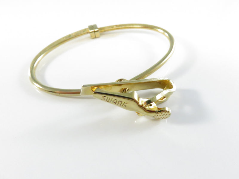 Vintage Swank Adjustable Tie Ring Clip Holder Textured Gold Tone - Approx. 2"
