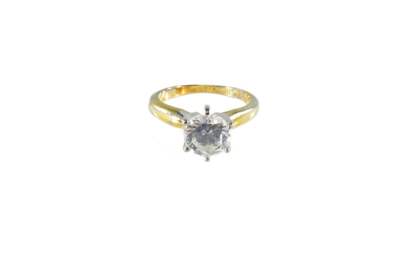 Gold Gilded Clear Glass Solitaire Stone Costume Ring White Metal Size 4 3/4 — Gold — front view